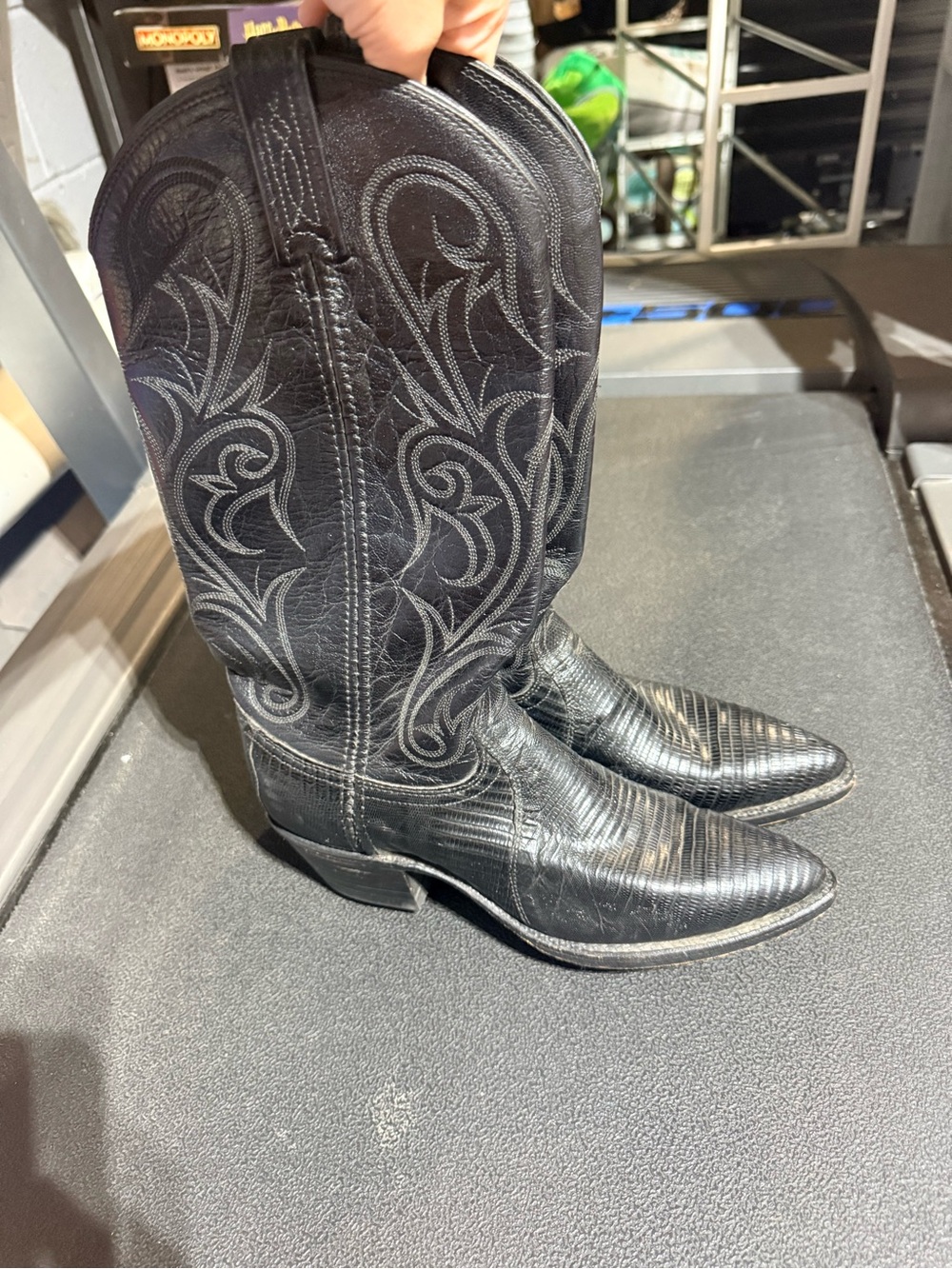 Dan Post black lizard women’s cowboy boots size 7 pointed toe USA